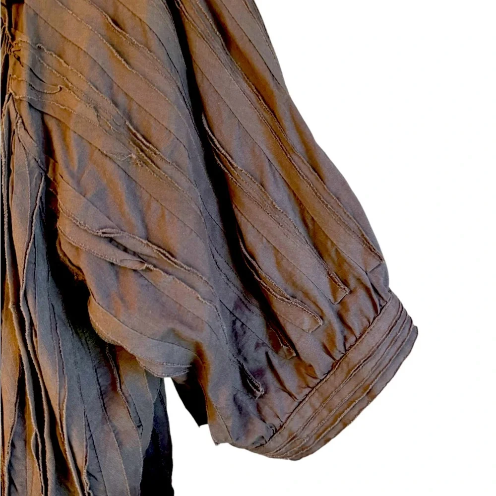 Chico’s Ombre Chocolate Brown Woven Ribbon Elbow Length Sleeve Open Jacket Top